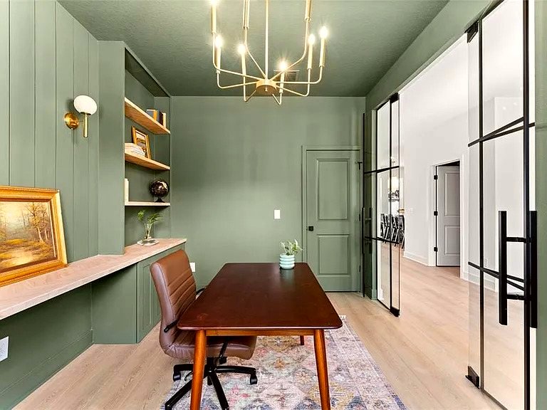 Finished home office with custom built-ins, second angle