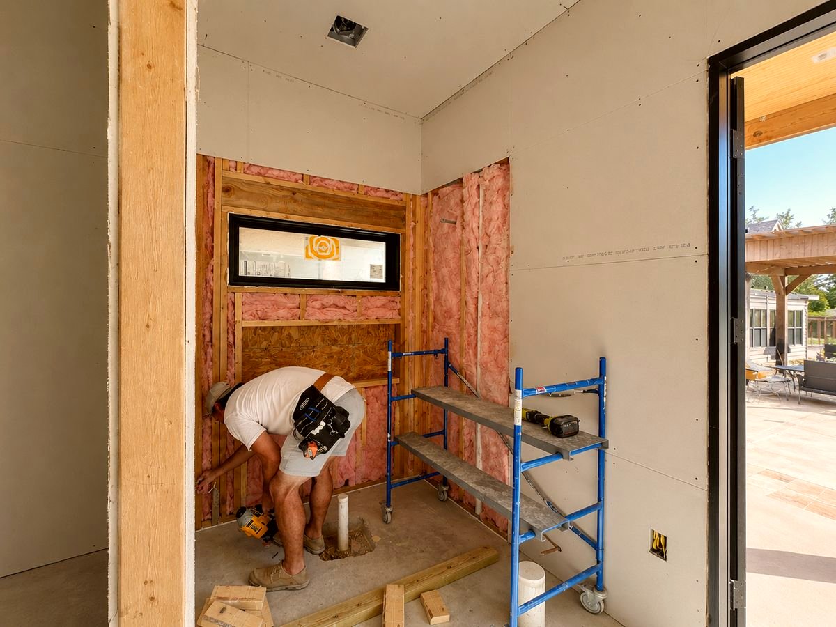 Crew installing insulation