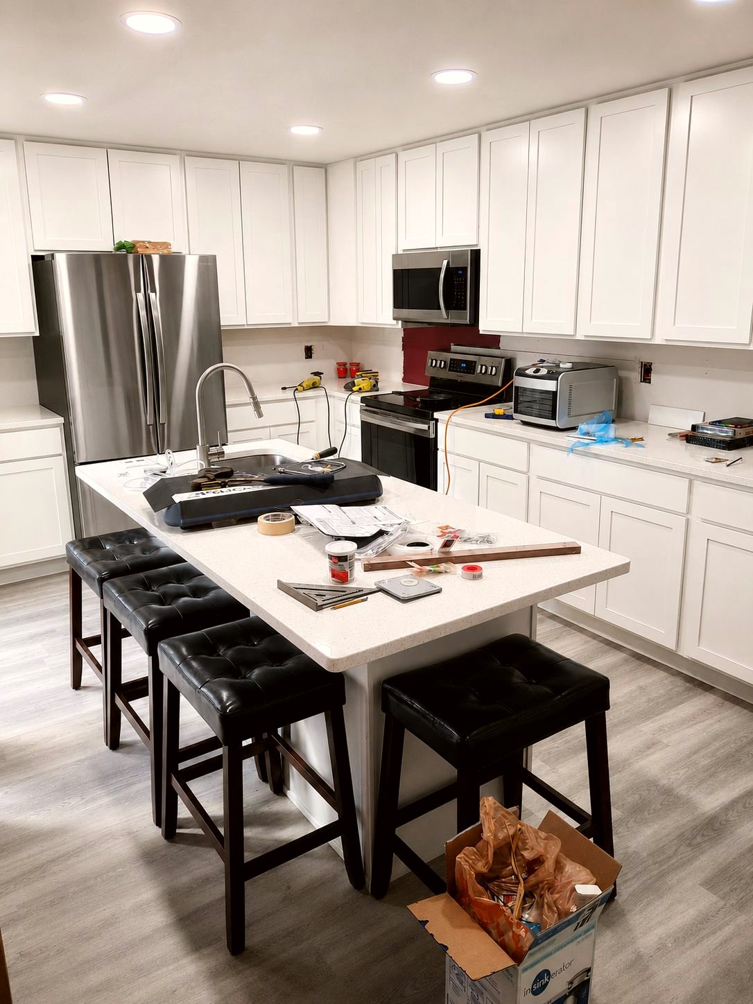 New cabinets installed, backsplash pending